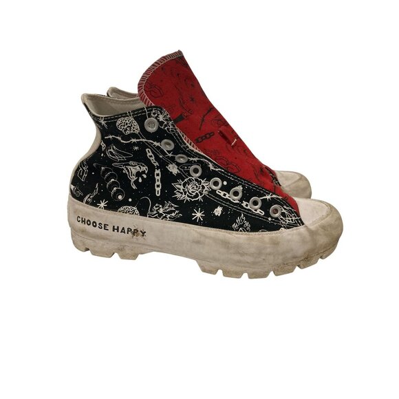 Converse All-Star  Men 6.5 Women 8.5 Black Red Hi-Top Retro Design Sneakers - Picture 5 of 7